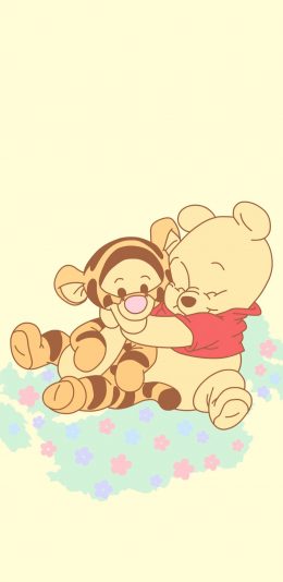 [2436x1125]小熊维尼 跳跳虎 动画 可爱 卡通 黄色 苹果手机动漫壁纸图片