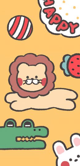 [2436x1125]小狮子 卡通 可爱 鳄鱼 苹果手机动漫壁纸图片