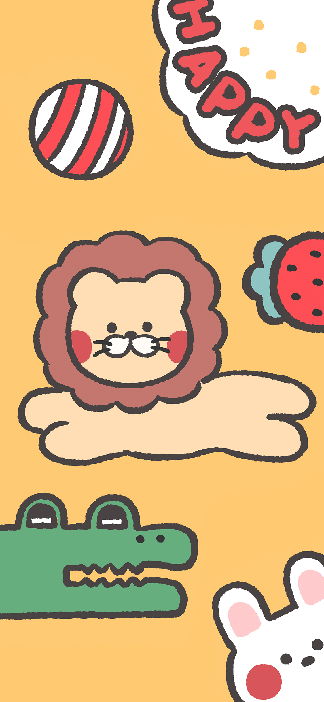 [2436×1125]小狮子 卡通 可爱 鳄鱼 苹果手机动漫壁纸图片