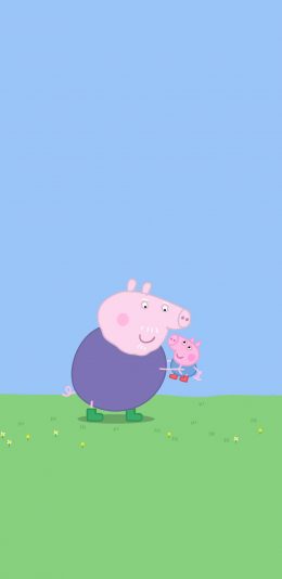 [2436x1125]小猪佩奇 乔治 动画 卡通 可爱 猪爷爷 苹果手机动漫壁纸图片