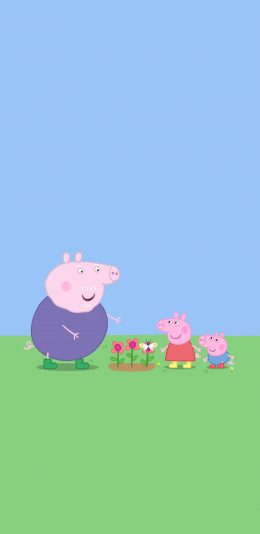 [2436x1125]小猪佩奇 乔治 动画 卡通 可爱 猪爷爷 蝴蝶 苹果手机动漫壁纸图片