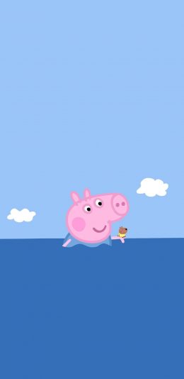 [2436x1125]小猪佩奇 乔治 动画 卡通 可爱 蓝色 大海 苹果手机动漫壁纸图片