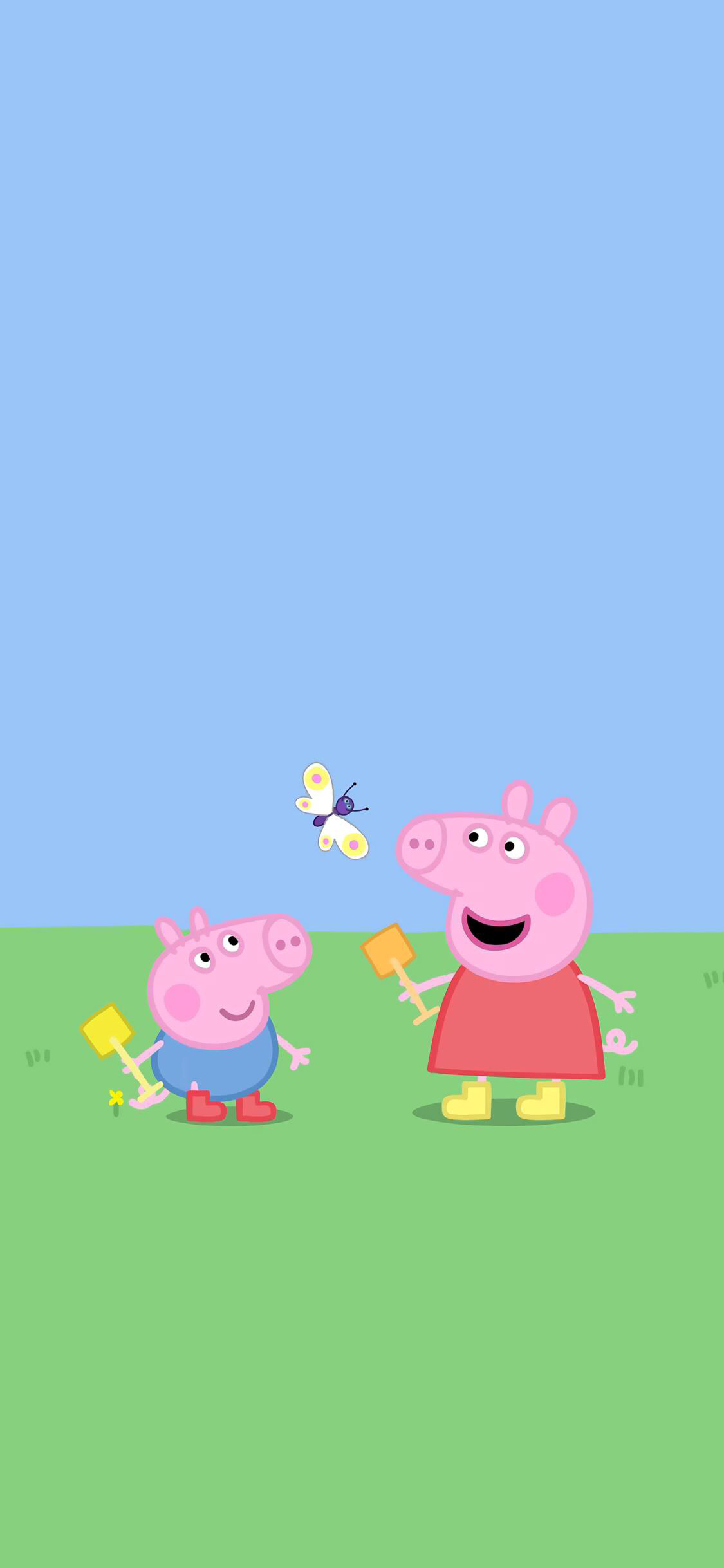 [2436×1125]小猪佩奇 乔治 动画 卡通 可爱 蝴蝶 苹果手机动漫壁纸图片