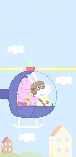 [2436x1125]小猪佩奇 动画 乔治 直升机 苹果手机动漫壁纸图片