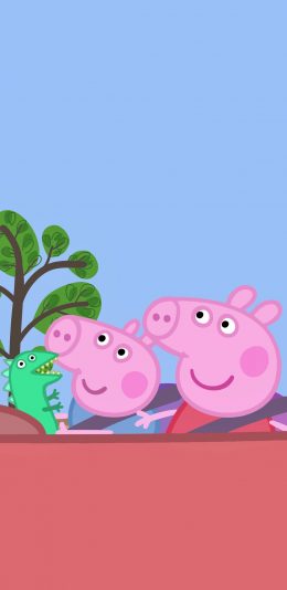 [2436x1125]小猪佩奇 动画 卡通 可爱 开车 苹果手机动漫壁纸图片