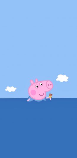 [2436x1125]小猪佩奇 动画 卡通 可爱 蓝色 苹果手机动漫壁纸图片