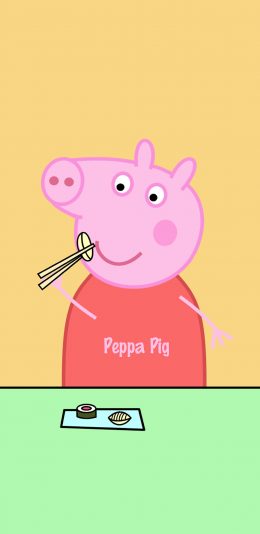 [2436x1125]小猪佩奇 动画 卡通 吃 苹果手机动漫壁纸图片