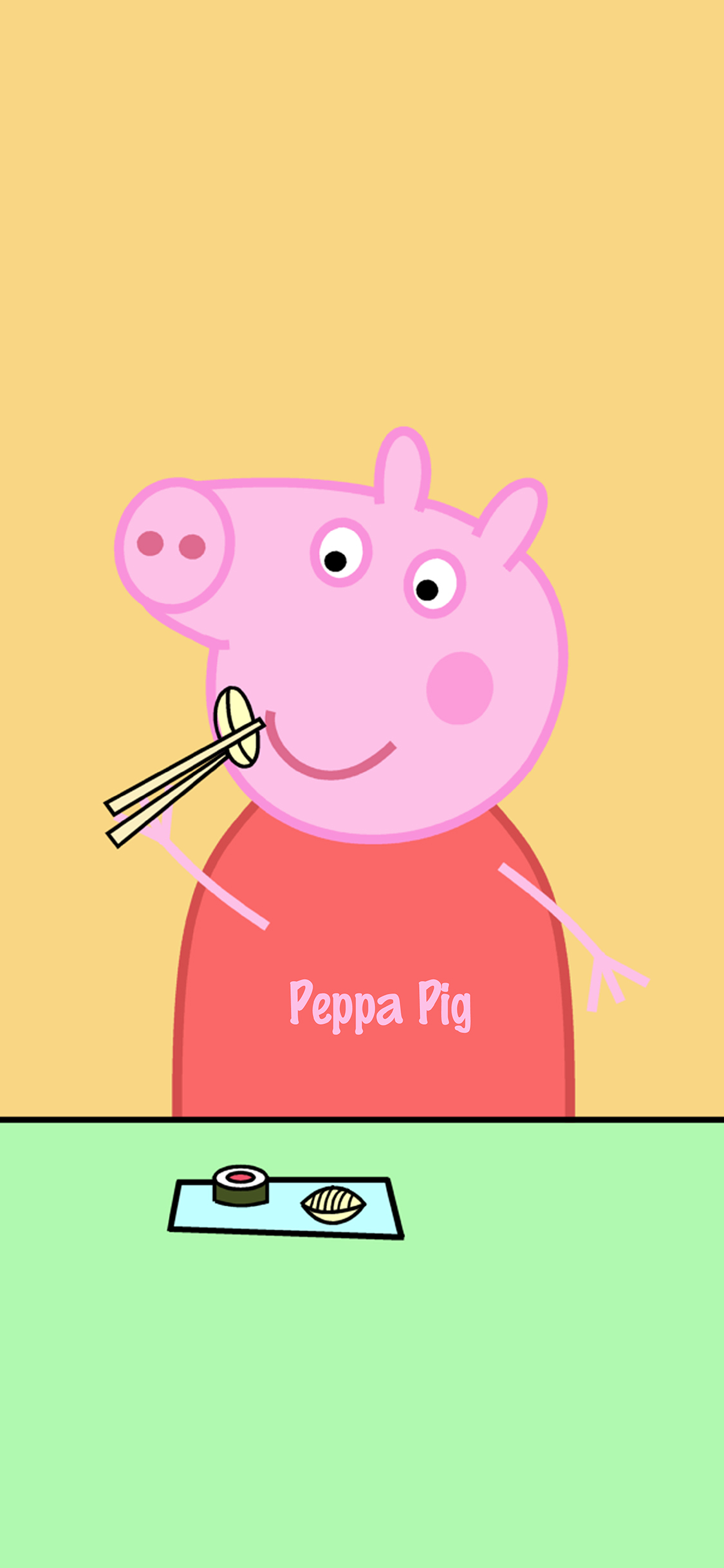 [2436×1125]小猪佩奇 动画 卡通 吃 苹果手机动漫壁纸图片