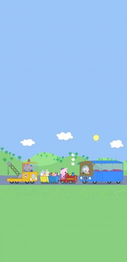 [2436x1125]小猪佩奇 卡通 动画 公路 车辆 苹果手机动漫壁纸图片