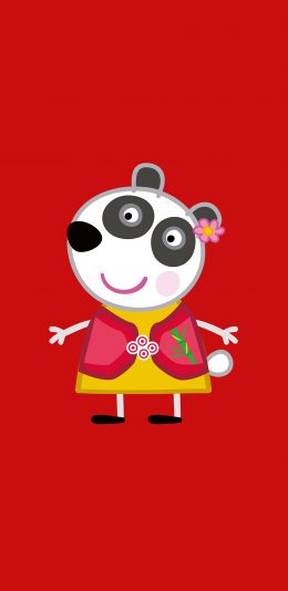 [2436x1125]小猪佩奇 熊猫 红色 动画 苹果手机动漫壁纸图片