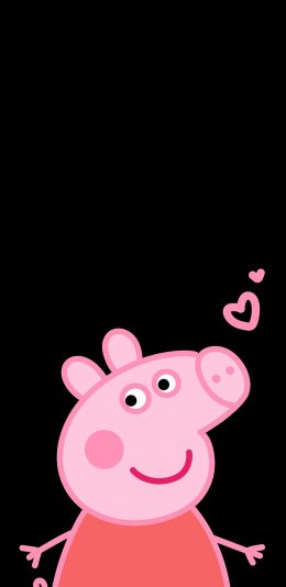 [2436x1125]小猪佩奇 爱心 卡通 动画 可爱 黑色 苹果手机动漫壁纸图片