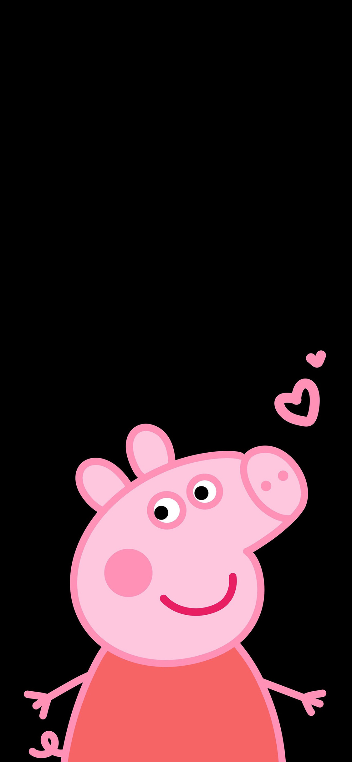 [2436×1125]小猪佩奇 爱心 卡通 动画 可爱 黑色 苹果手机动漫壁纸图片