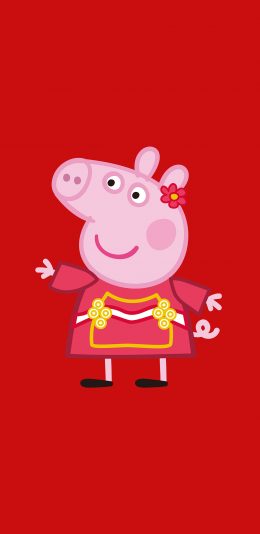 [2436x1125]小猪佩奇 红色 动画 苹果手机动漫壁纸图片