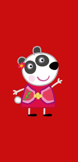 [2436x1125]小猪佩奇 红色 动画 熊猫 苹果手机动漫壁纸图片
