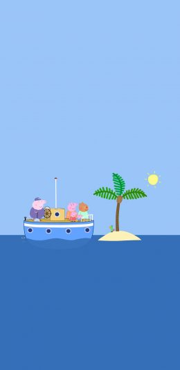 [2436x1125]小猪佩奇 蓝色 卡通 动画 小岛 苹果手机动漫壁纸图片