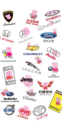 [2436x1125]小猪佩奇 车标 北汽集团 五菱汽车 jeep 苹果手机动漫壁纸图片