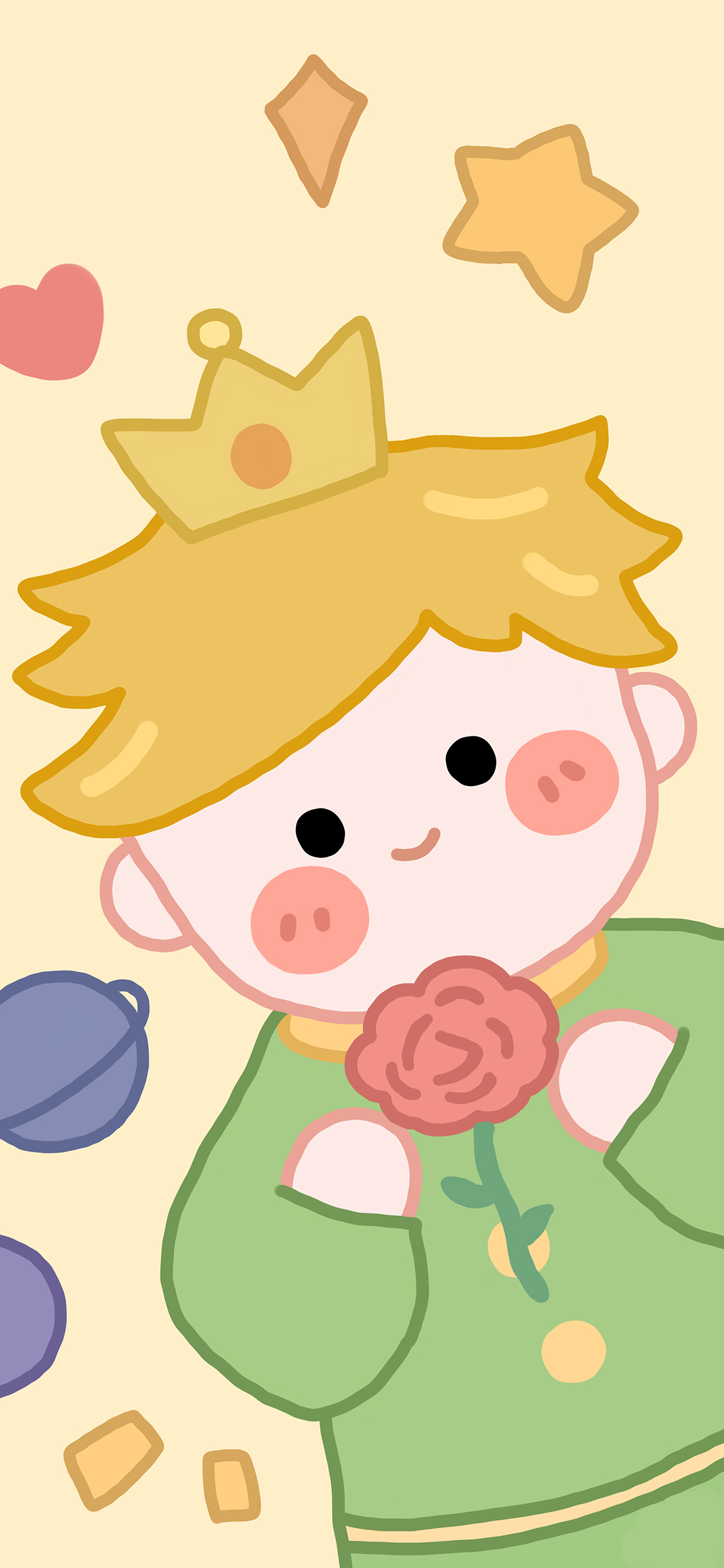 [2436×1125]小王子 五角星 皇冠 卡通 苹果手机动漫壁纸图片