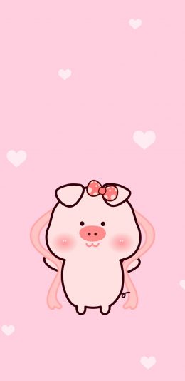 [2436x1125]小笨猪 粉 爱心 卡通 苹果手机动漫壁纸图片
