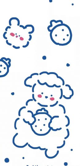 [2436x1125]小羊 可爱 草莓 蓝 简约 苹果手机动漫壁纸图片