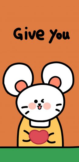 [2436x1125]小老鼠 give you 爱心 苹果手机动漫壁纸图片