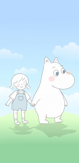 [2436x1125]小肥肥一族 动画 卡通 牵手 小女孩 可爱 苹果手机动漫壁纸图片