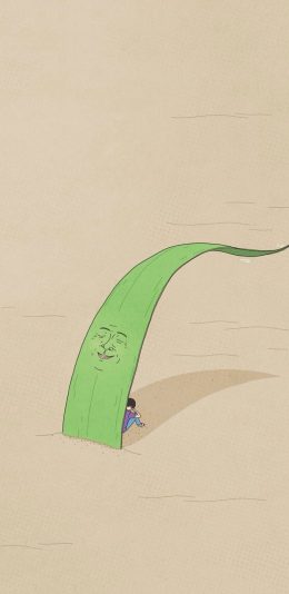 [2436x1125]小草 插画 笑脸 背影 寓意 苹果手机动漫壁纸图片