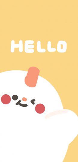 [2436x1125]小鸡 hello 黄 卡通 可爱 苹果手机动漫壁纸图片