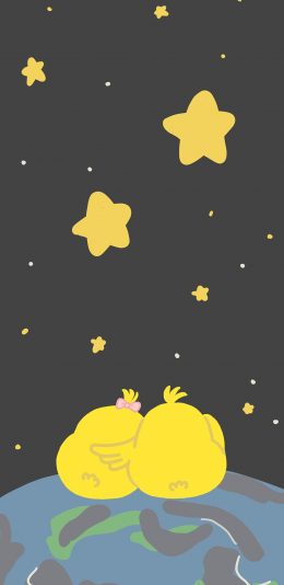 [2436x1125]小鸡 五角星 星星 小黄鸡 苹果手机动漫壁纸图片