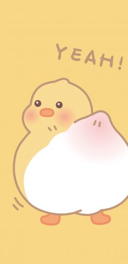 [2436x1125]小鸡 可爱 黄 yeah 苹果手机动漫壁纸图片