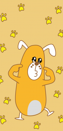 [2436x1125]小黄狗 脚印 黄色 卡通 苹果手机动漫壁纸图片