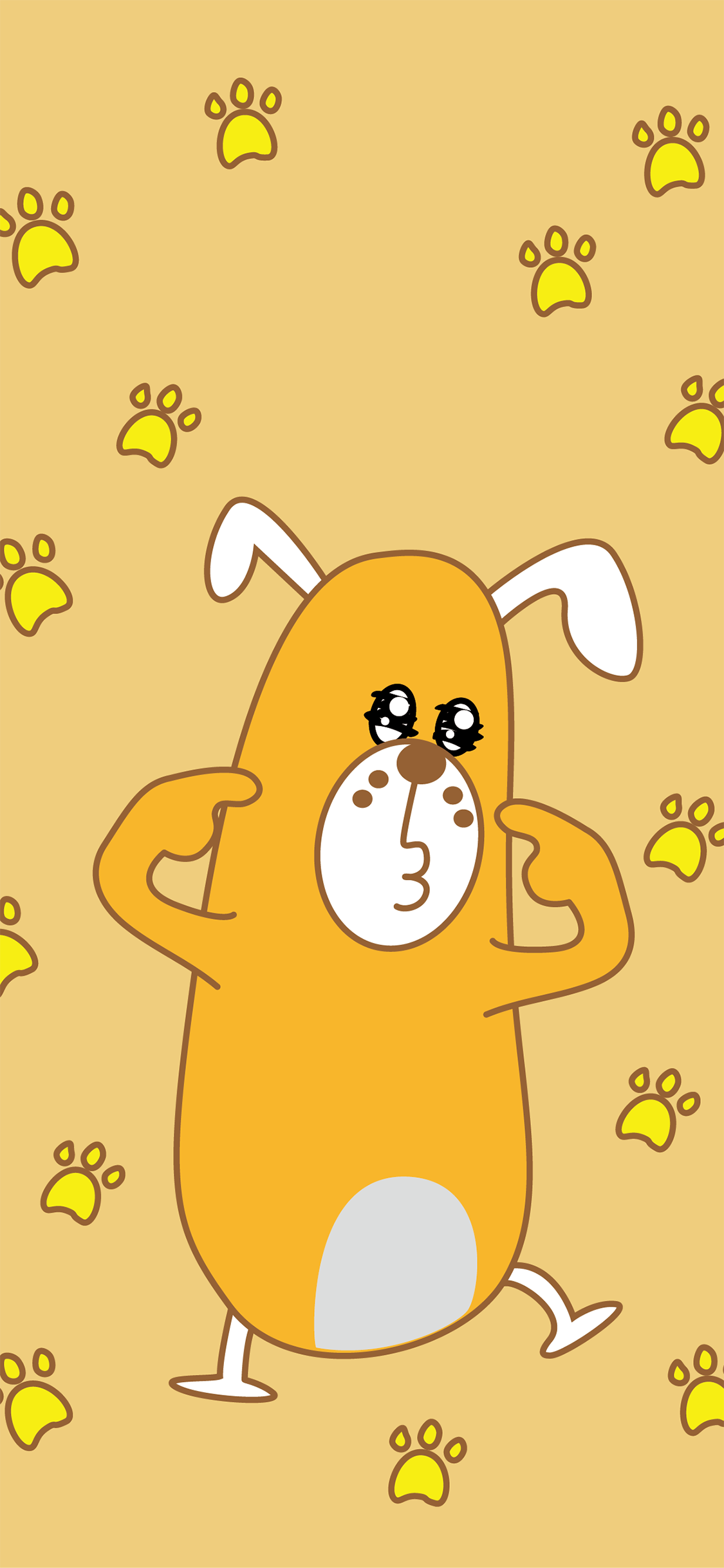 [2436×1125]小黄狗 脚印 黄色 卡通 苹果手机动漫壁纸图片