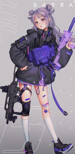 [2436x1125]少女 动漫 机枪 二次元 苹果手机动漫壁纸图片