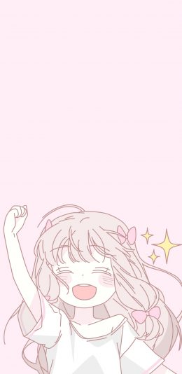 [2436x1125]少女 可爱 卡通 开心 粉色 苹果手机动漫壁纸图片