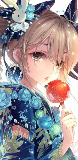 [2436x1125]少女 和服 唯美 梦幻 二次元 苹果手机动漫壁纸图片