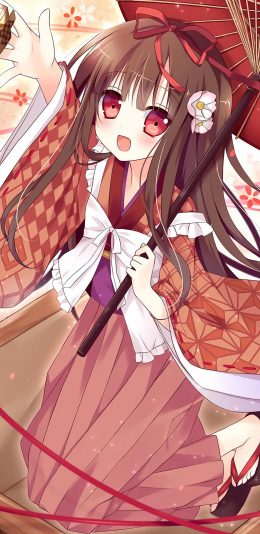 [2436x1125]少女 和服 色彩 创意 苹果手机动漫壁纸图片