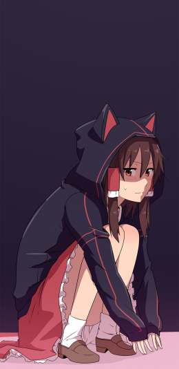 [2436x1125]少女 漫画 日本 蹲 紫色 二次元 苹果手机动漫壁纸图片