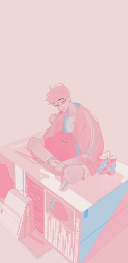 [2436x1125]少年 粉色 牛奶盒 背包 二次元 苹果手机动漫壁纸图片
