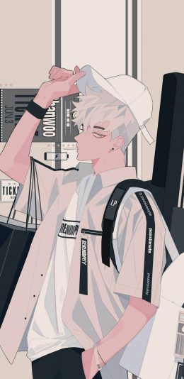 [2436x1125]少年 背包 二次元 男孩 时尚 购物 苹果手机动漫壁纸图片