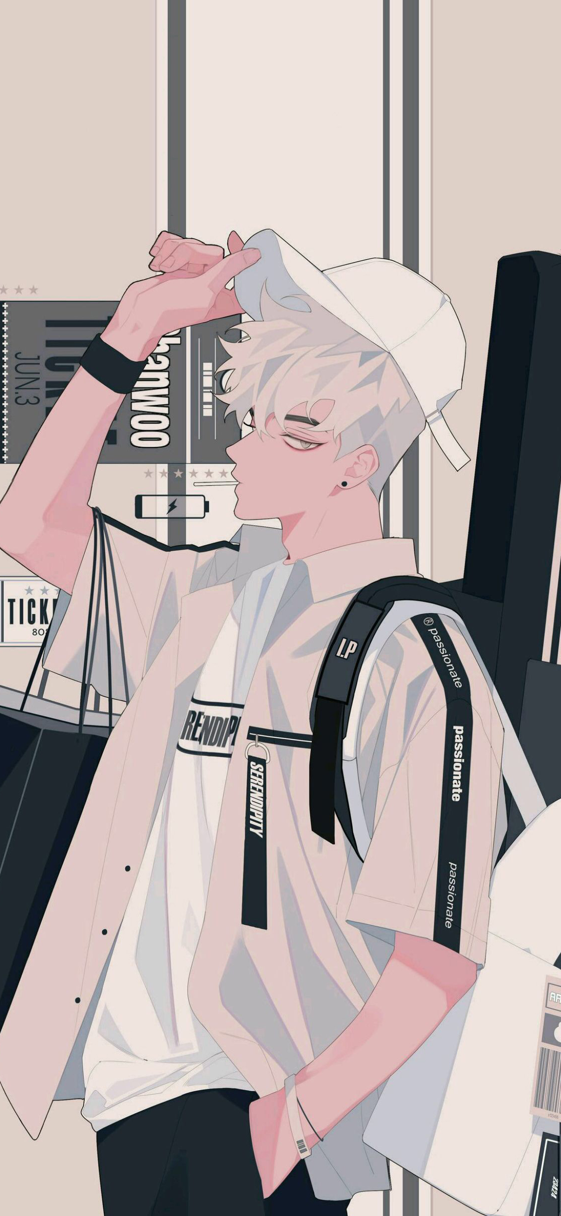 [2436×1125]少年 背包 二次元 男孩 时尚 购物 苹果手机动漫壁纸图片