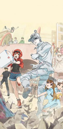 [2436x1125]工作细胞 漫画 血小板 白细胞 红细胞  抱大腿 苹果手机动漫壁纸图片