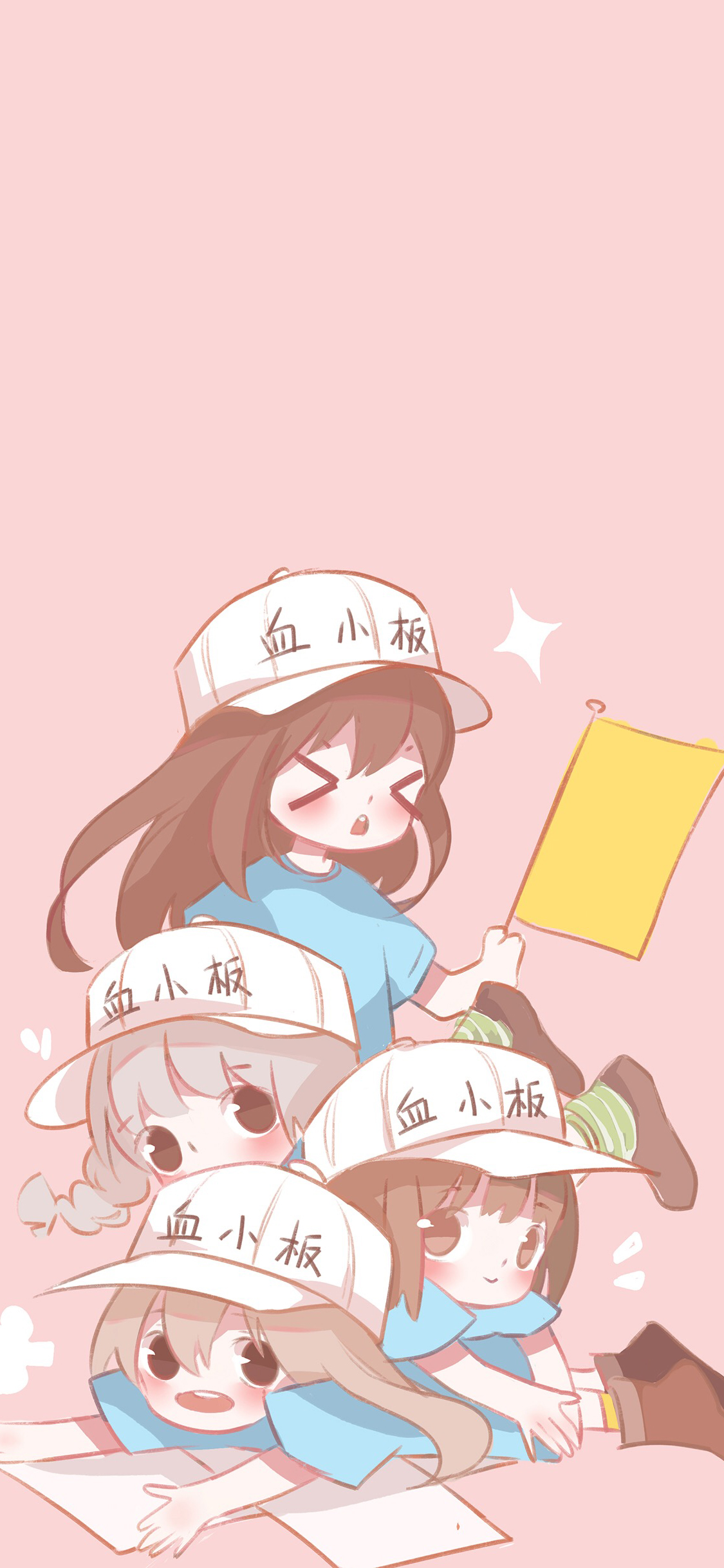 [2436×1125]工作细胞 漫画 血小板 粉色 可爱 苹果手机动漫壁纸图片