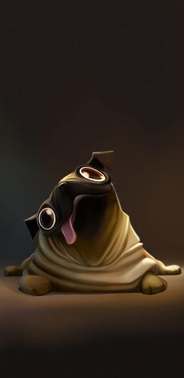 [2436x1125]巴哥 插图 大眼萌 伸舌头 苹果手机动漫壁纸图片