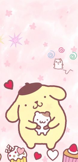 [2436x1125]布丁狗 卡通 可爱 pompompurin 粉色 苹果手机动漫壁纸图片