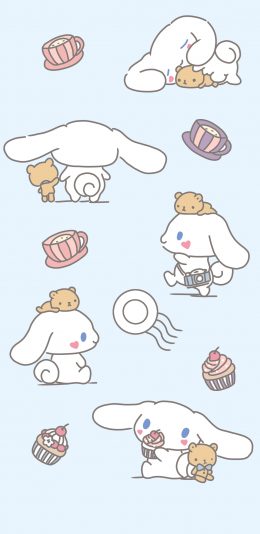 [2436x1125]布丁狗 卡通 蓝色 平铺 苹果手机动漫壁纸图片