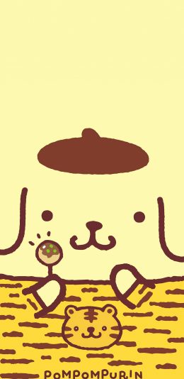 [2436x1125]布丁狗 黄色 卡通 可爱 pompompurin 棒棒糖 苹果手机动漫壁纸图片