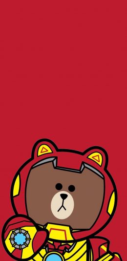 [2436x1125]布朗熊 line friends 卡通 钢铁侠 红色 苹果手机动漫壁纸图片