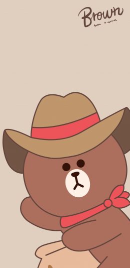 [2436x1125]布朗熊 line friends 可爱 卡通 牛仔 苹果手机动漫壁纸图片