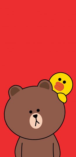 [2436x1125]布朗熊 line friends 可爱 卡通 红色 萨莉鸡 苹果手机动漫壁纸图片