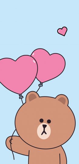 [2436x1125]布朗熊 linefriends 爱心 气球 可爱 蓝色 苹果手机动漫壁纸图片