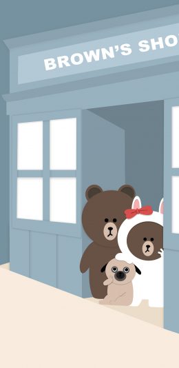 [2436x1125]布朗熊 卡通 可爱 line friends 狗 苹果手机动漫壁纸图片